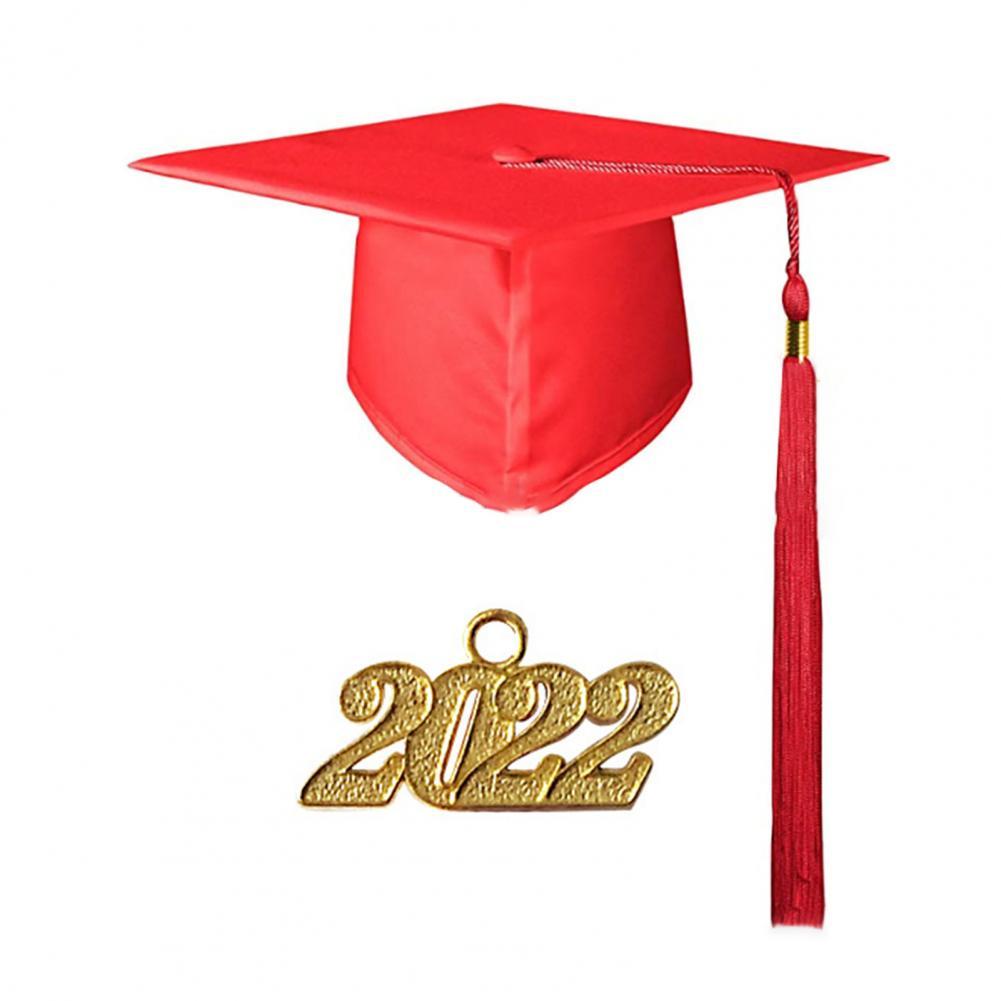 2022 Graduation Hat Unisex Bachelor Cap Memorable Graduation Cap Knitted Tassel Decor Graduation Top Hat Coloful Graduation Hat: Red