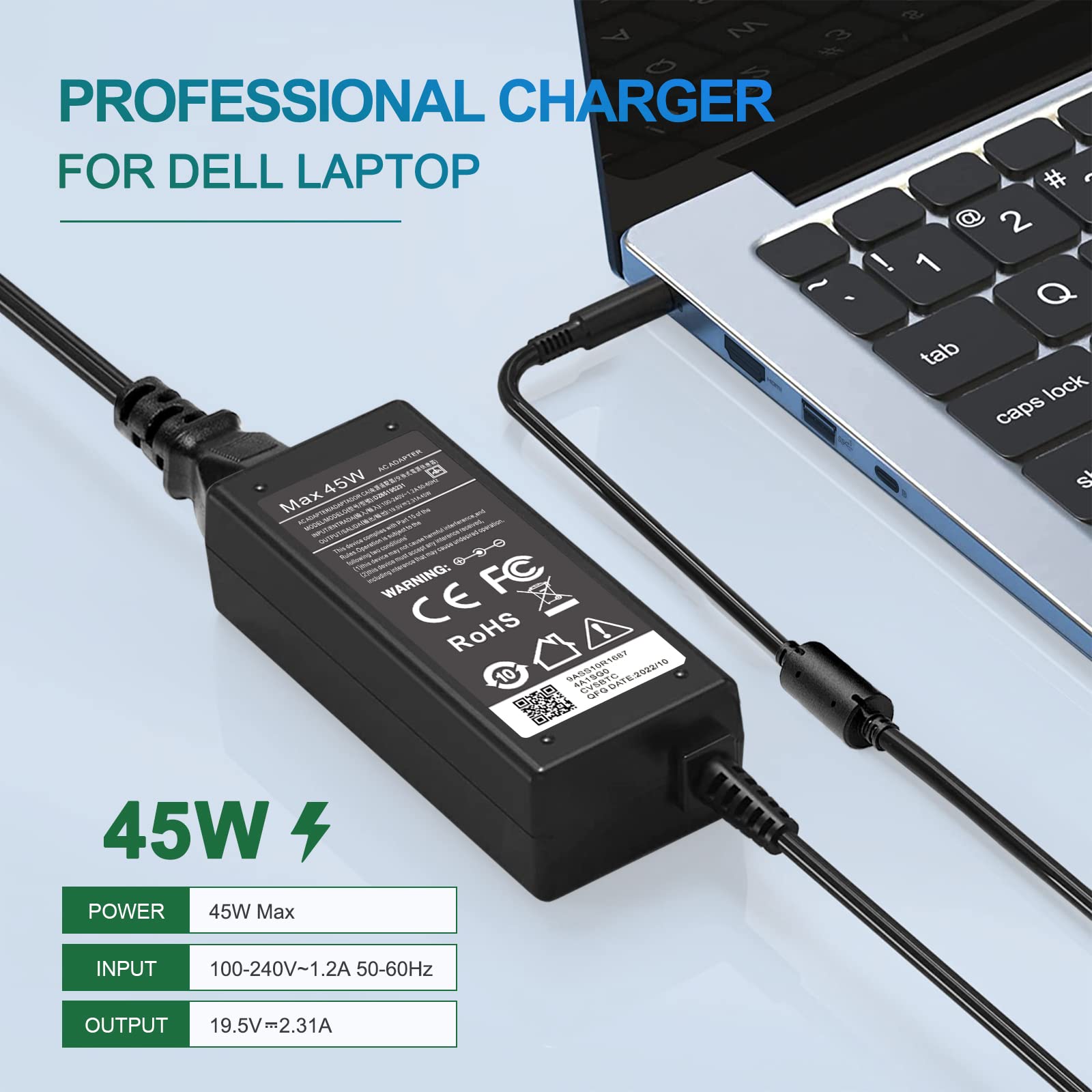 65W Charger for Dell Laptop Charger,AC Adapter for Dell Inspiron 15 3000 5000 Series Laptop Power Supply Cord