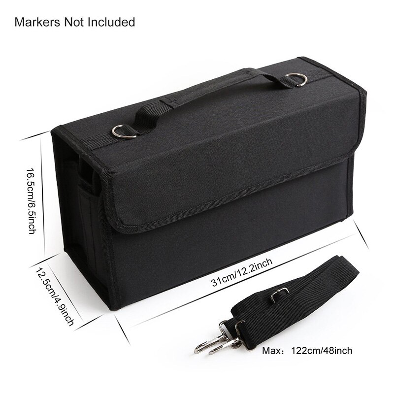 Premium Oxford 80 Slots School Marker Case Markers Bag Holder Marker Pen Painting Draw For kids Student Any Artist: Black