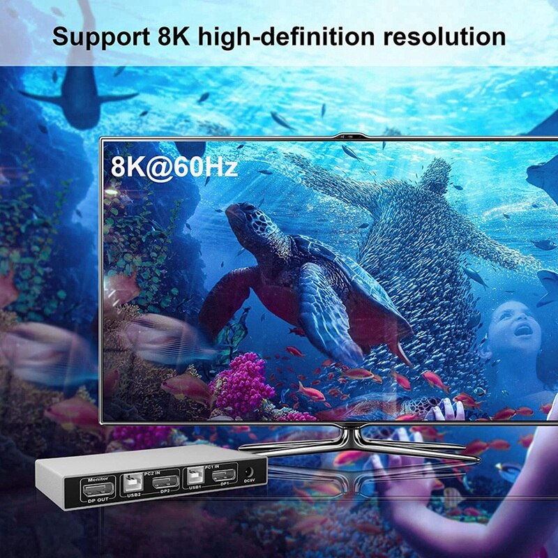 DisplayPort – commutateur KVM 2 ports 8K 60Hz USB et commutateur DP pour 2 ordinateurs, partage clavier souris imprimante moniteur pour ordinateur portable