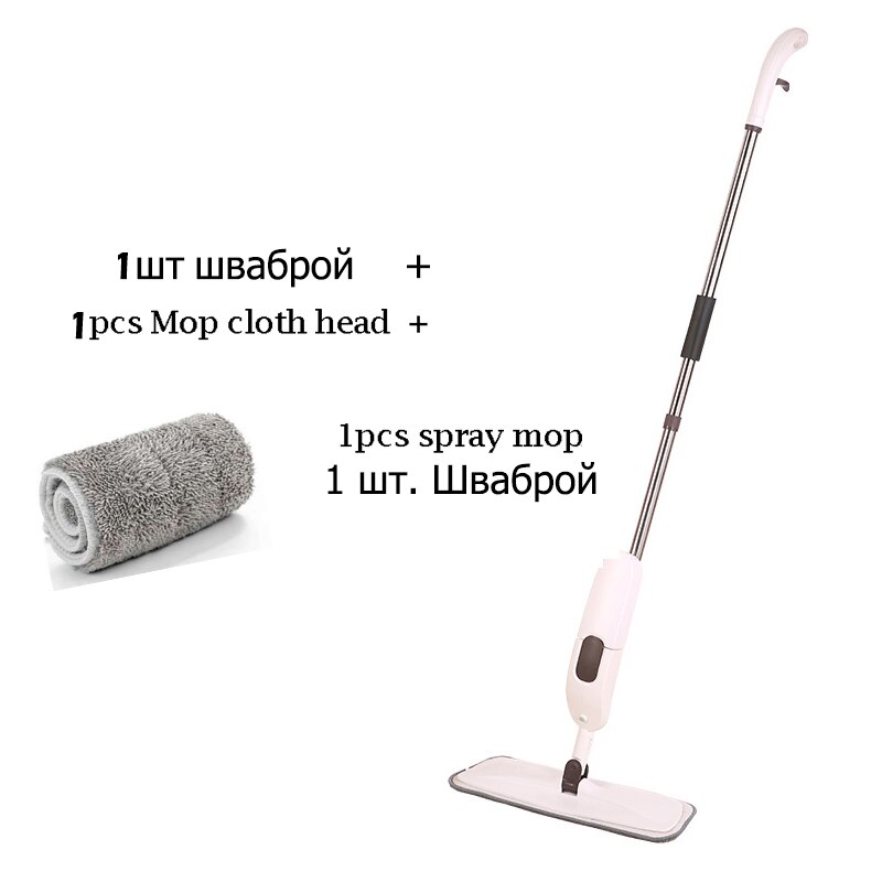 Spray Mop Magic Clean Mop Windows Wooden Floor Ceramic Tile Automatic Home kitchen Bathroom Cleaning Tools Household: White-1cloth