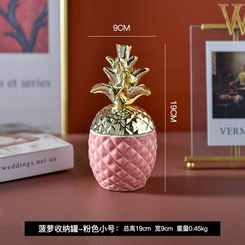 Northern Europe Ceramic Pineapple Storage Tank Window Shooting Props Light Luxury Gold Plating Storage Tank Decoration: Pink -S