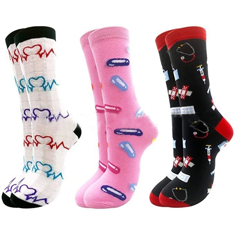 Doctor Nurse Print Greys Anatomy Cotton Socks Casual Breathable Soft Funny Novelty Middle Tube Sock For Friends
