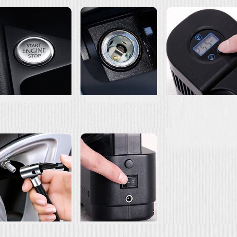 Portable Car Air Compressor Auto Motorcycle DC 12V LED Light Digital Tire Inflator Air Pump