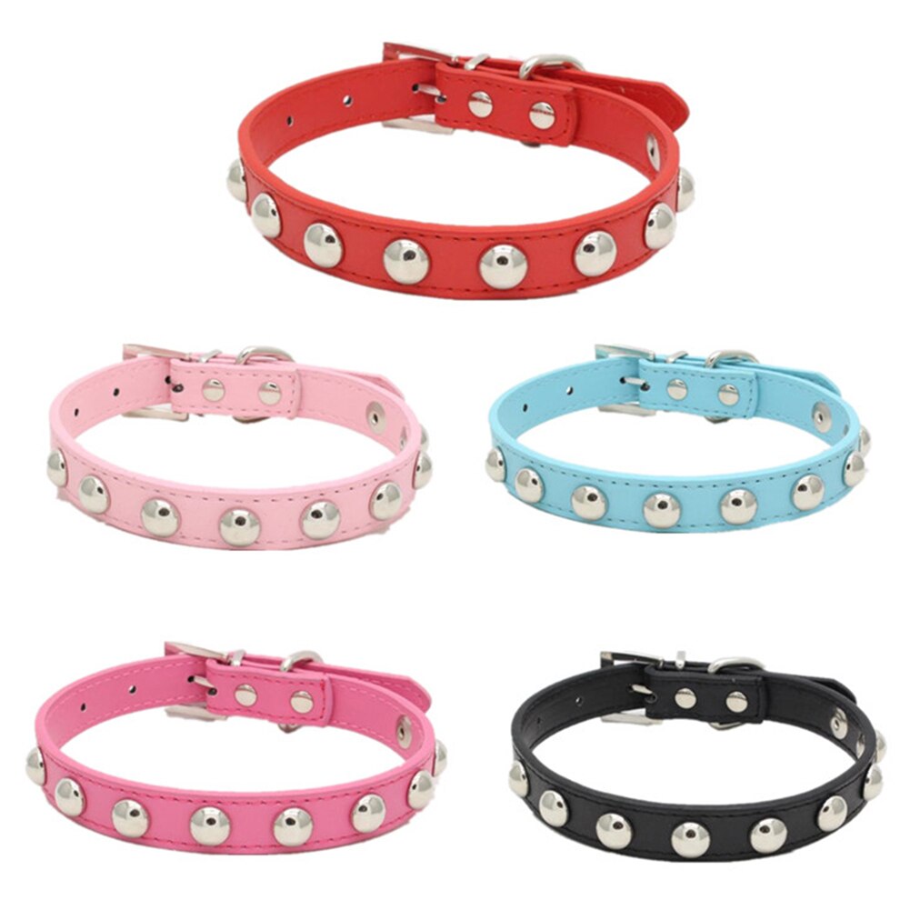 Pet Dog Collar Faux Leather Adjustable Safety Buckle Soft Kitten Neck Strap