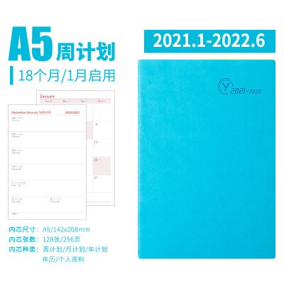 A5 5.5x8.3inch Soft Leather Agenda .1-2022.6 18 Months Planner Notebook Daily Weekly Monthly Plan Diary Journal Notebook: Blue