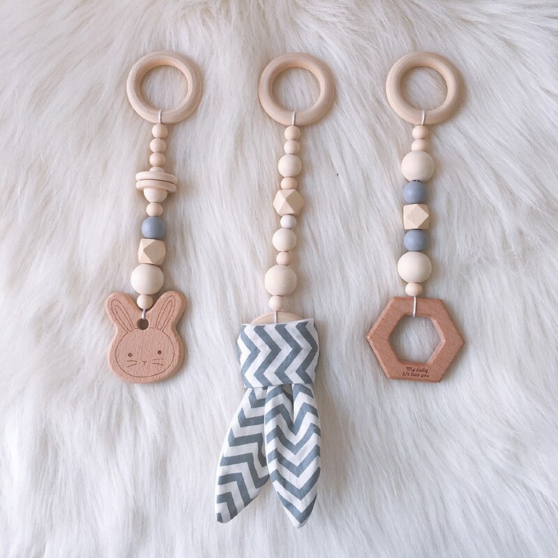 Nordic Baby Gym Spelen Kwekerij Zintuiglijke Ring-Pull Bijtring Speelgoed Baby Rammelaar Speelgoed Voor 0-12 Maanden Houten kralen Hanger Speelgoed Room Decor: 3pcs-WT137A