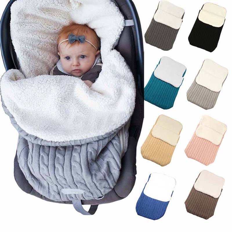 Baby Baby Gebreide Warme Inbakeren Slaapzak Knop Deken Fleece Dikte Herfst/Winter Kinderwagen Warm Wrap Deken 68*40Cm