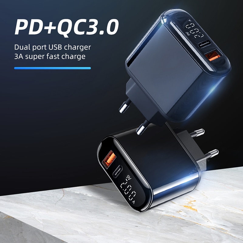 Digitale Display Quick Charge 3.0 Usb Charger 18W Pd 3.0 Snel Opladen Voor Iphone 11 Pro Mobiele Telefoon Usb C Charger Power Adapter