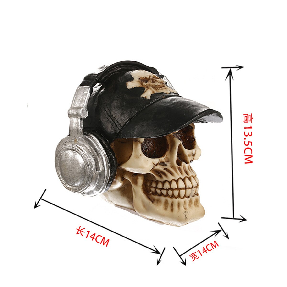 Resin Skull Statues Resin Craft Skeleton Head Statutte With Headphone Skull Figurines Sculpture Halloween Home Decorative Crafts