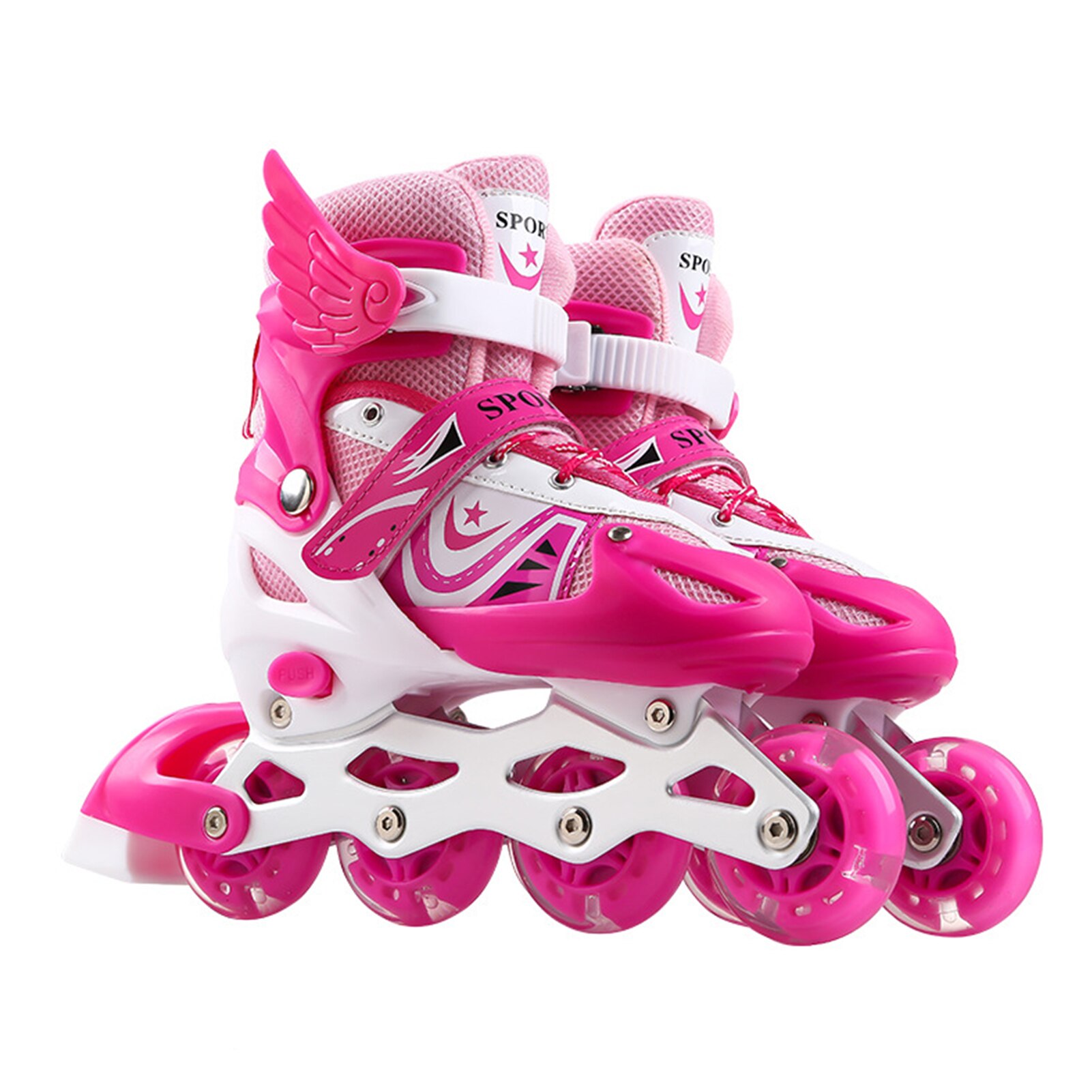children's roller skates PVC single-wheel flashing roller skates inline rollers size adjustable: Pink L
