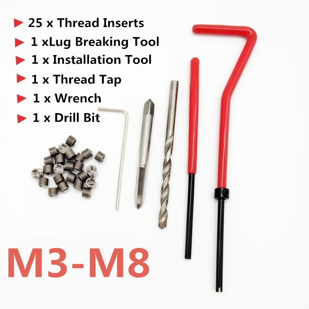 25PCS Car Engine Block Restoring Damaged Thread Repair Tool Kit M3 M4 M5 M6 M7 M8 Auto Helical Coil Insert Garage Tools