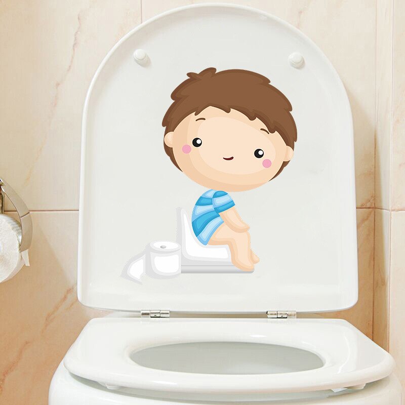 Cartoon Cute Little Boy Squatting Toilet Nursery Toilet Stickers Home Decoration Wall Stickers Self-Adhesive