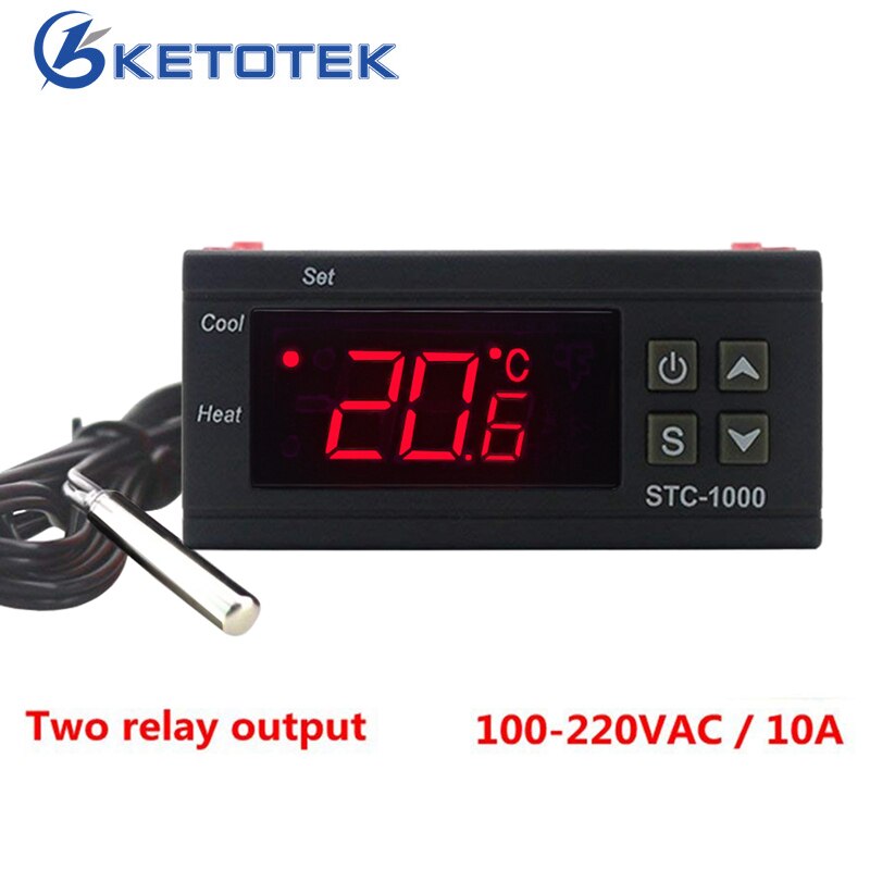 STC 1000 Digital Temperature Controller Two Relay Output LED Thermostat Incubator 110V 220V 10A with Heater and Cooler
