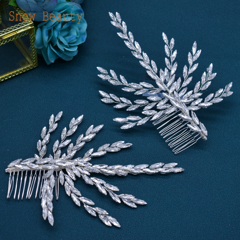 A422 pieza de pelo de novia de plata, diademas de boda brillantes, Tiaras hechas a mano, accesorios para el cabello de boda, joyería para la cabeza, tocado de novia: Beige