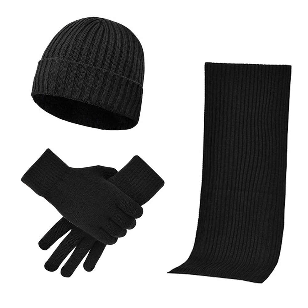3 stk kvinder mænd tyk strikket beanie termisk halsbeskyttelse blød hat tørklæde handsker sæt skiløb udendørs sport varm vinter afslappet