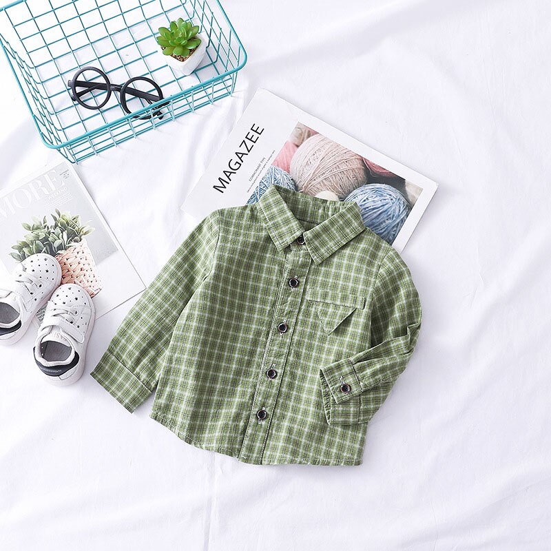 Citrus Jongen Kids Shirt Kleding Lente Herfst Katoen Met Lange Mouwen Plaid Shirts Baby Meisjes Kostuum Casual Shirt Tops: Green / 9m