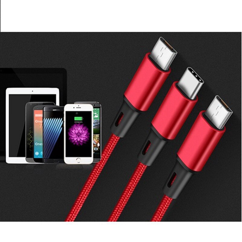 3 In 1 Micro Usb Kabel Voor Iphone 12 Xiaomi Mi 3A Snel Opladen Data Wire Cord Charger Usb Type C En Android Telefoon Kabel 1.2M