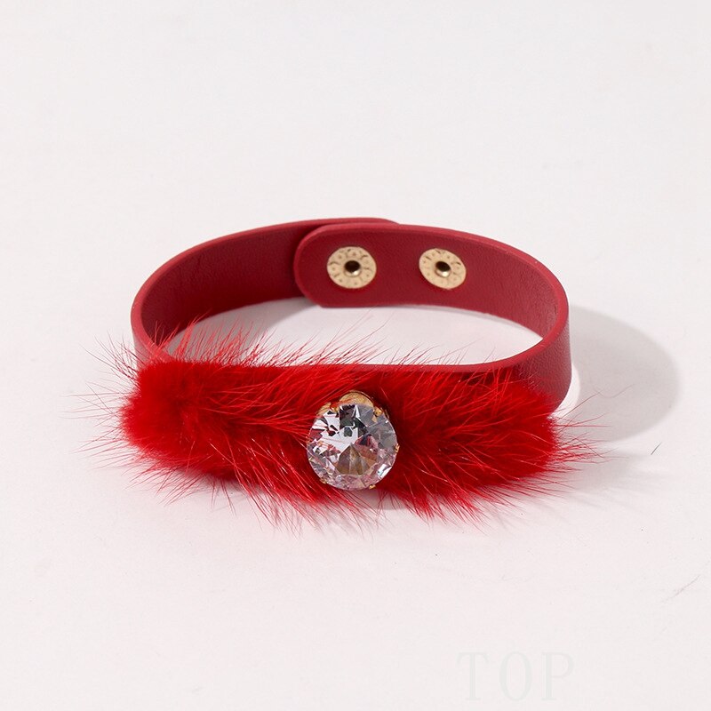 Femme manchette bracelet en cuir pu populaire bijoux de luxe street shot en acier inoxydable monocristal en peluche bras supérieur bracelet