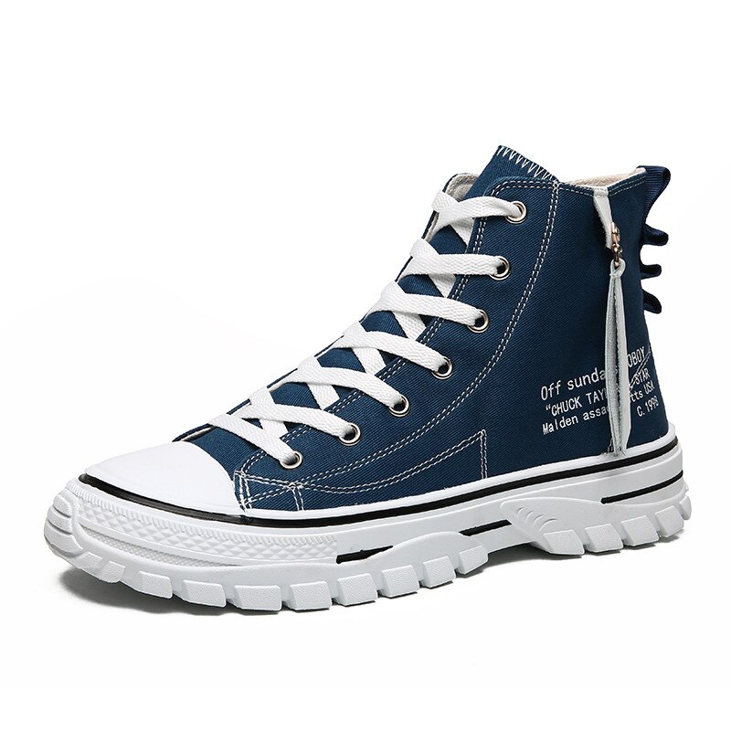 Herresko afslappet mænd high-top sko snørebånd åndbare canvas sneakers herre sneakers komfortabel chaussure homme: Blå / 8.5