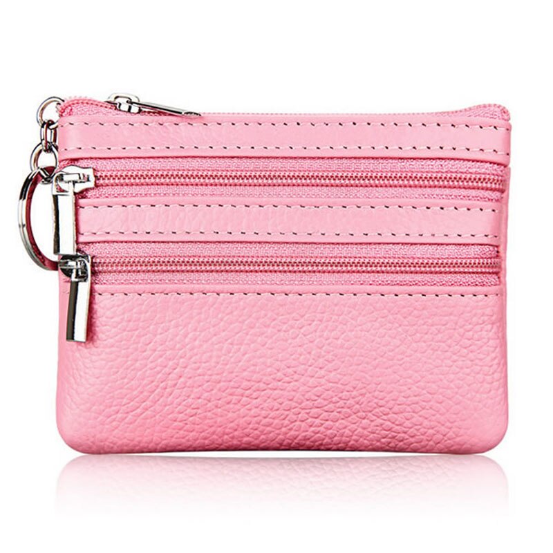 Monedero de cuero para mujer y hombre, Cartera de mano con doble cremallera, pequeño bolso de cambio: Pink