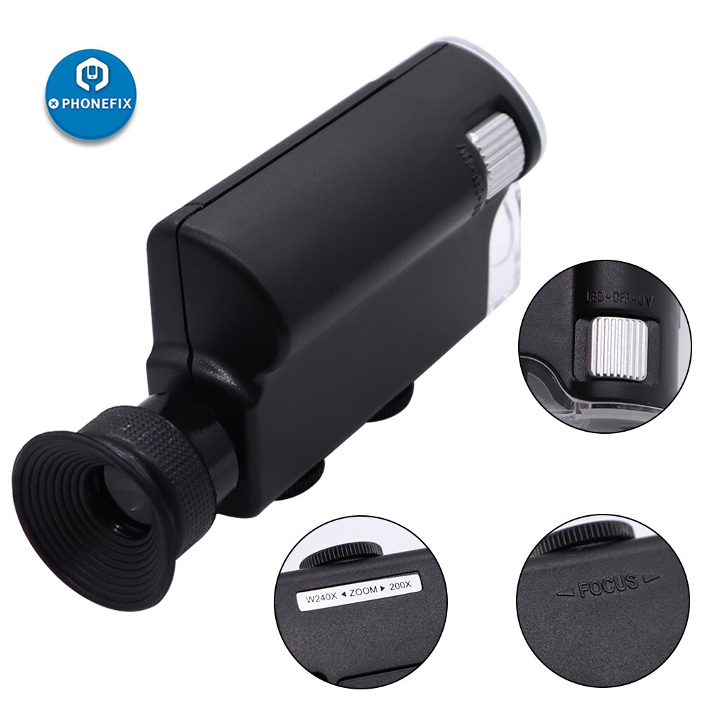 Handheld Microscoop Portabl 60X-240X Zoom Led Microscoop Pocket Microscoop Sieraden Vergrootglas Vergrootglas Loep Glas Telefoon Reparatie