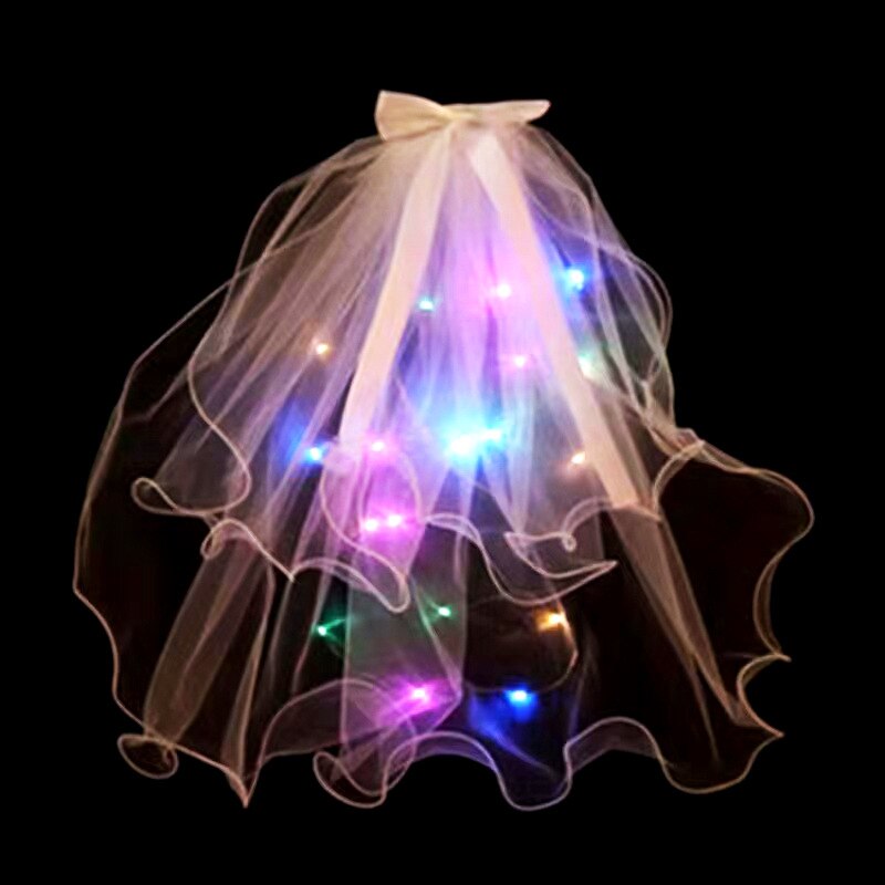 LED Flower Tulle Veil Headband Light Wreath Crown Women Girl Glow Party First Communion Wedding Luminous Festival Costume: color 2