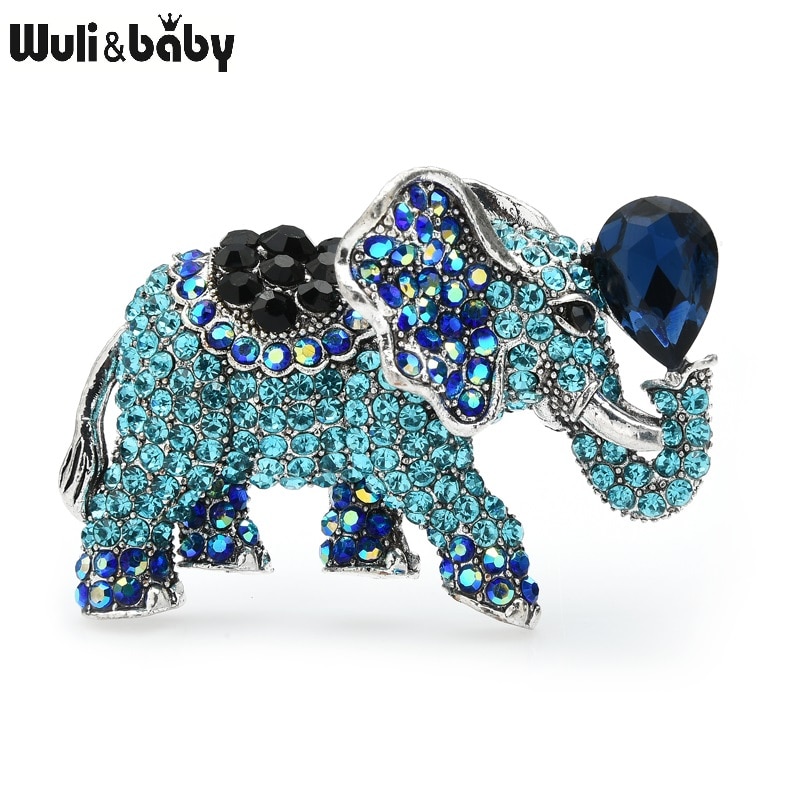 Wuli&baby Rhinestone Waterdrop Elephant Brooches For Women Banquet Office Causal Brooch Pins