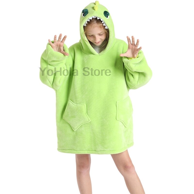 Winter Children Cartoon Dog Pajamas Sleepwear Sweater for Baby Kids Girls Oversize Clothes Warm Fleece Hoodies Boys Outfits
