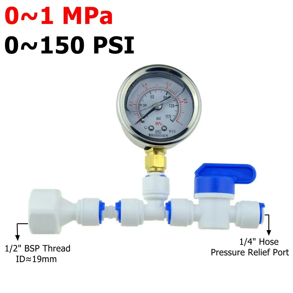 0-1MPa 150PSI RO Water Pressure Gauge Household Tap Water Purifier Test Pressure Relief Gage Regulator 1/4 Pipe Hose 1/2 Thread: green