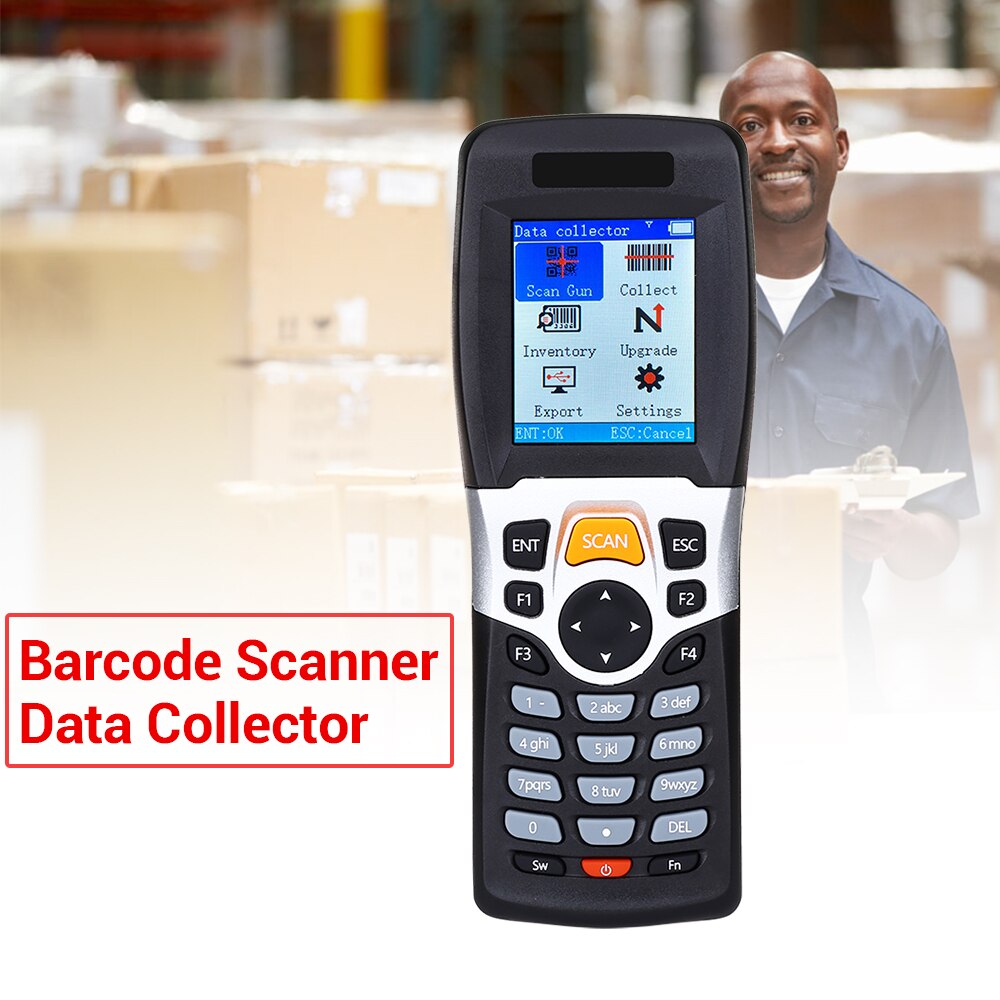 1D Wireless Barcode Scanner Collector Portable Data Terminal Inventory Device USB Barcode Scanner PDT LCD Screen Scanning