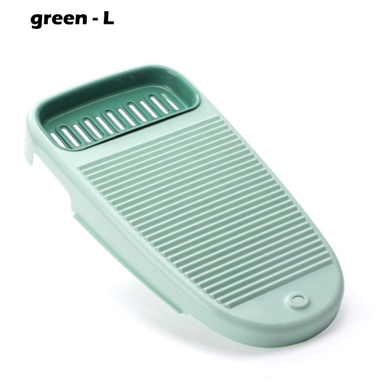 2 in 1 Laundry Clothes Washing Board Plastic Thicken Washboard with Soap Holder Seat Box Bathroom Cleaning Laundry Scrubbing: green - L