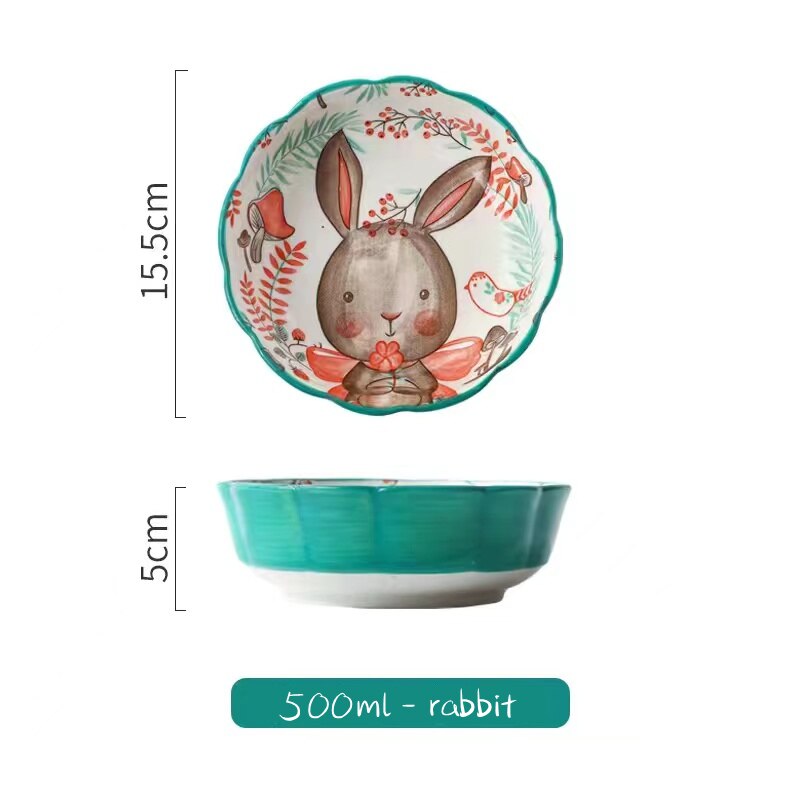 Ceramic Salad Bowl Forest Animal Porcelain Soup Bowls Children Kitcehn Rice Dessert Snack Mixing Bowl Kitchen Supplies: rabbit