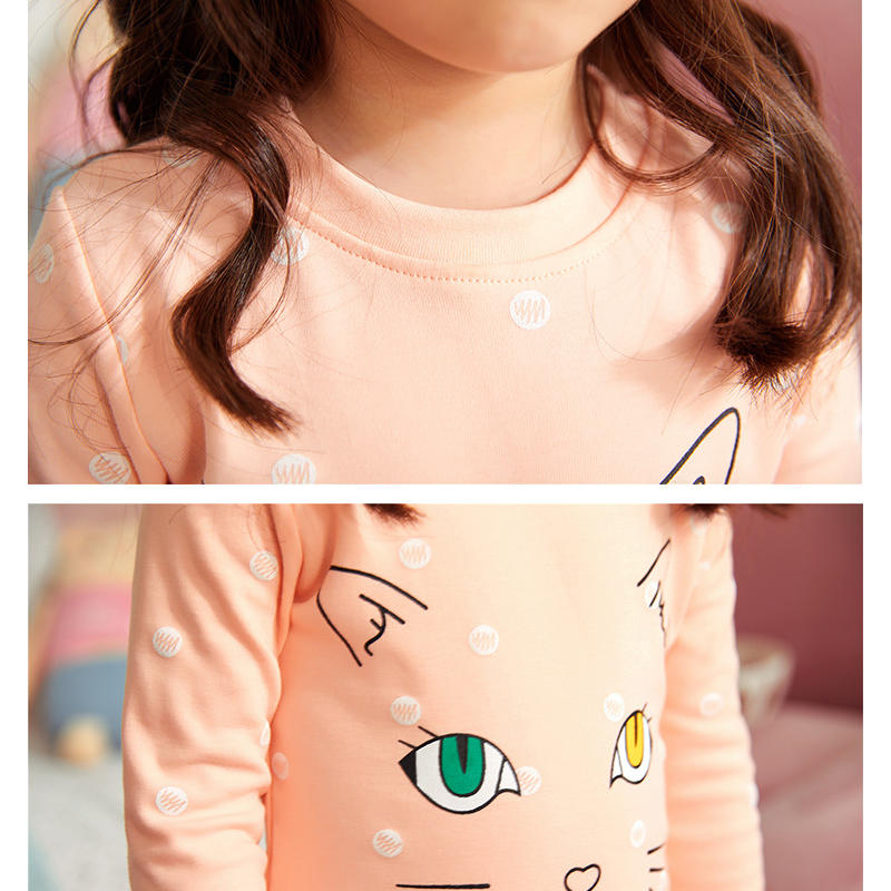 Børns vinter langærmet pyjamas piger søde kat print undertøj jakkesæt nattøj hjemmetøj nattøj