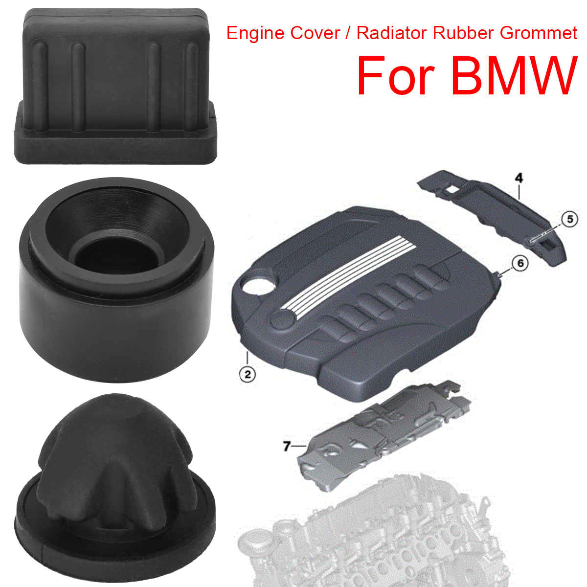 Cubierta de motor, ojal de montaje de goma para radiador, para BMW 1 2 3 4 5 6 7 Series X1 X3 X4 X5 X6 F10 E81 E87 F20 E90 F30 E60 E83 F25