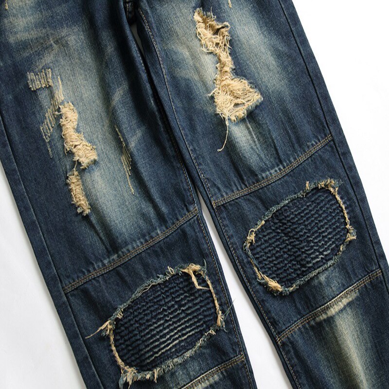 hommes Jeans décontractés Hip Hop Patch hommes Rap trou Biker jean hommes coupe mince déchiré Denim pantalon Vaqueros Hombre 40 42