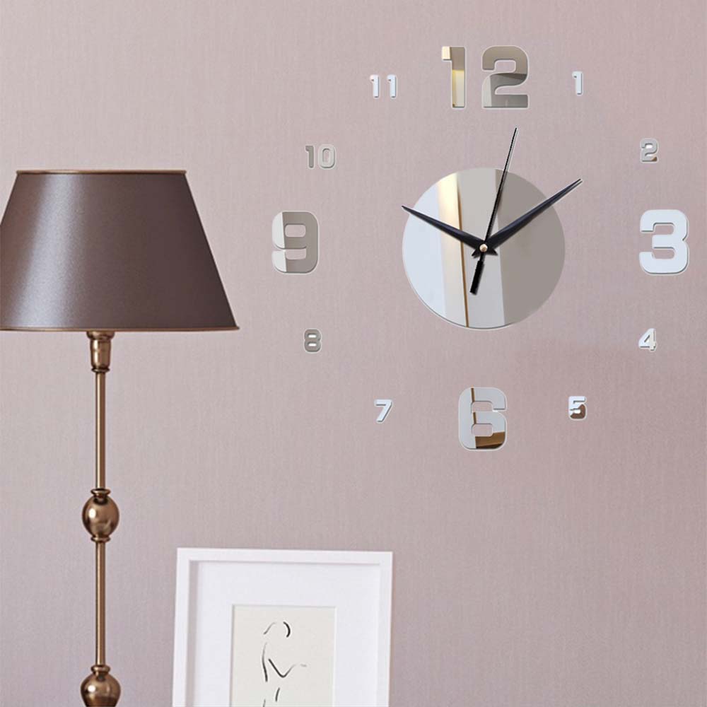 Modern Wall Clock Sticker 3D Mirror Self-Adhesive Diy Digital 3 Color Acrylic Bedroom TV Background Mural Wall Stickers: Silver