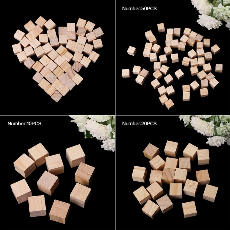 10/25/25 Mm Houten Vierkante Blokken Mini Cubes Versiering Voor Houtwerk Craft Diy