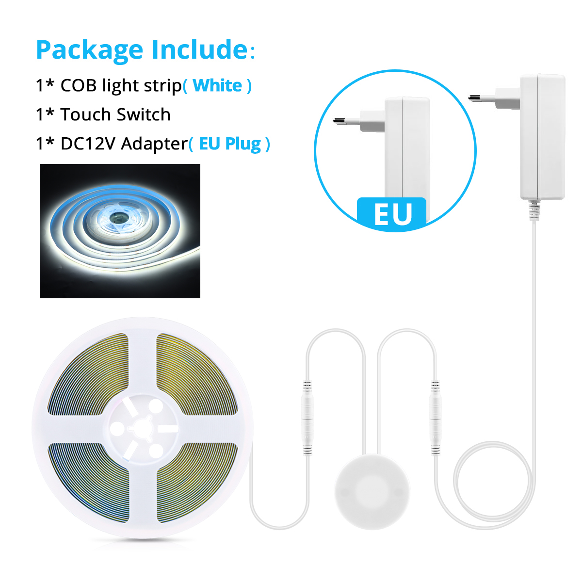 Tira de luces LED COB de 12V, interruptor con Sensor táctil de barrido manual, cinta LED Flexible de alta densidad, 3000K, 4000K, 6500K, decoración para sala de cocina: De Color2 / 2 m