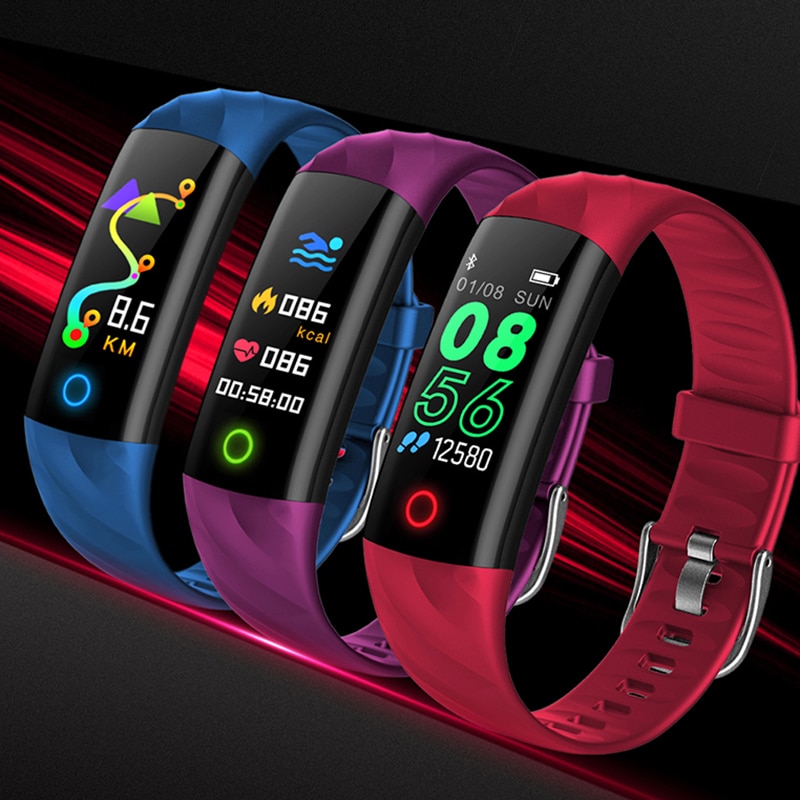 Heart Rate Fitness Bracelet IP68 Waterproof Blood pressure oxygen Monitor Color Screen Activity Tracker Smart Band.purple