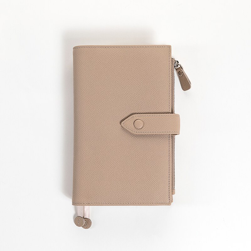 Amnery Lederen Notebook Cover, A6 Slanke Hervulbare Met Pen Lus En Kaartsleuven: Grijs