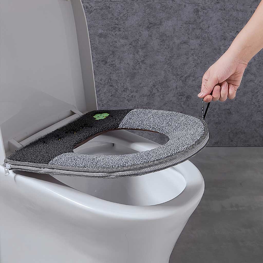 Household Winter Plush Soft Toilet Seat Pad Cover Toilet Seat Zipper With Handle Soft Toilet Seat Cover toilet cushion#pingyou