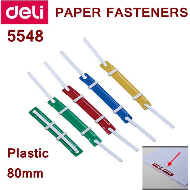 50 pçs/lote deli 5547 documentos de escritório 2 furos prendedores de papel 80mm distância buraco plástico documentos prendedores