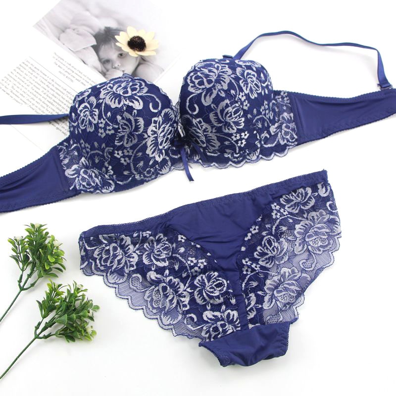 Sexede bh'er sæt print blonder dame plus size lingeri sæt bc skål broderi blå rødblomstret bh sæt dame intimer bh