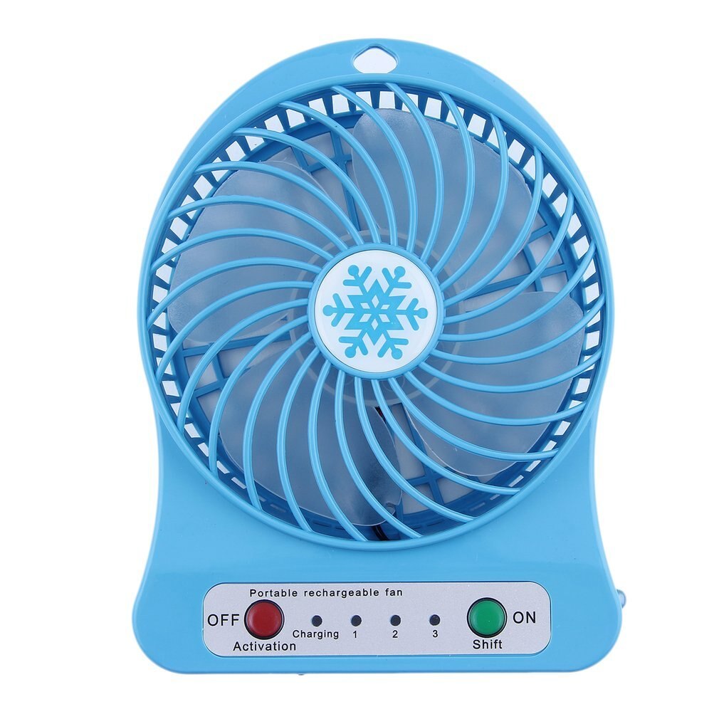 Mini bærbar ventilator usb genopladelig luftkøler 4- tommer 3 tilstande hastigheds-ledet belysningsfunktion desktop fan studerende fan: Blå