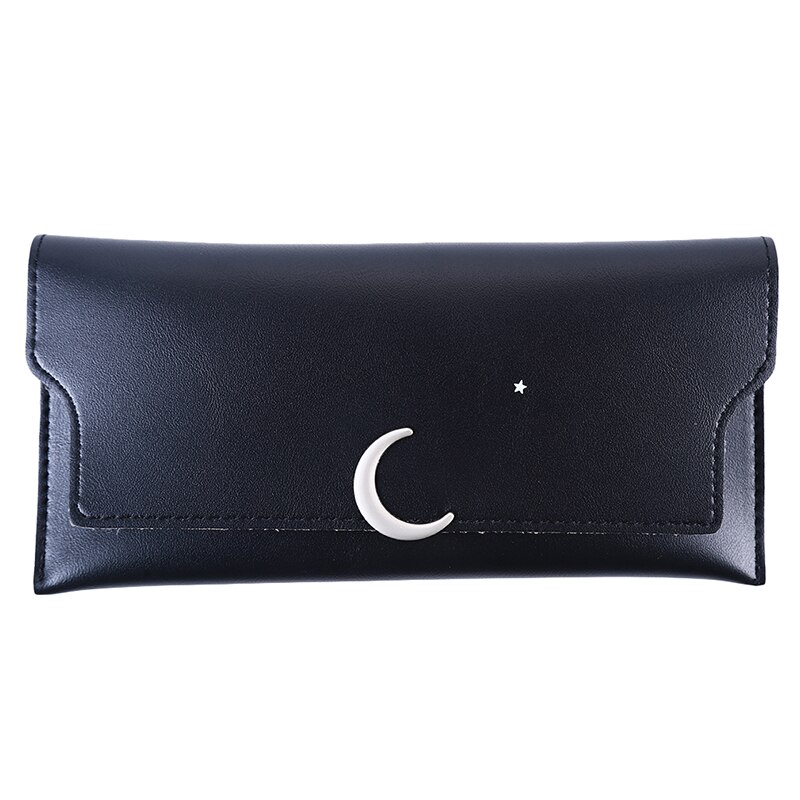 Thin Female Long Wallet Star Month Rivet Zipper Soft Wallet Purse Card Package: black