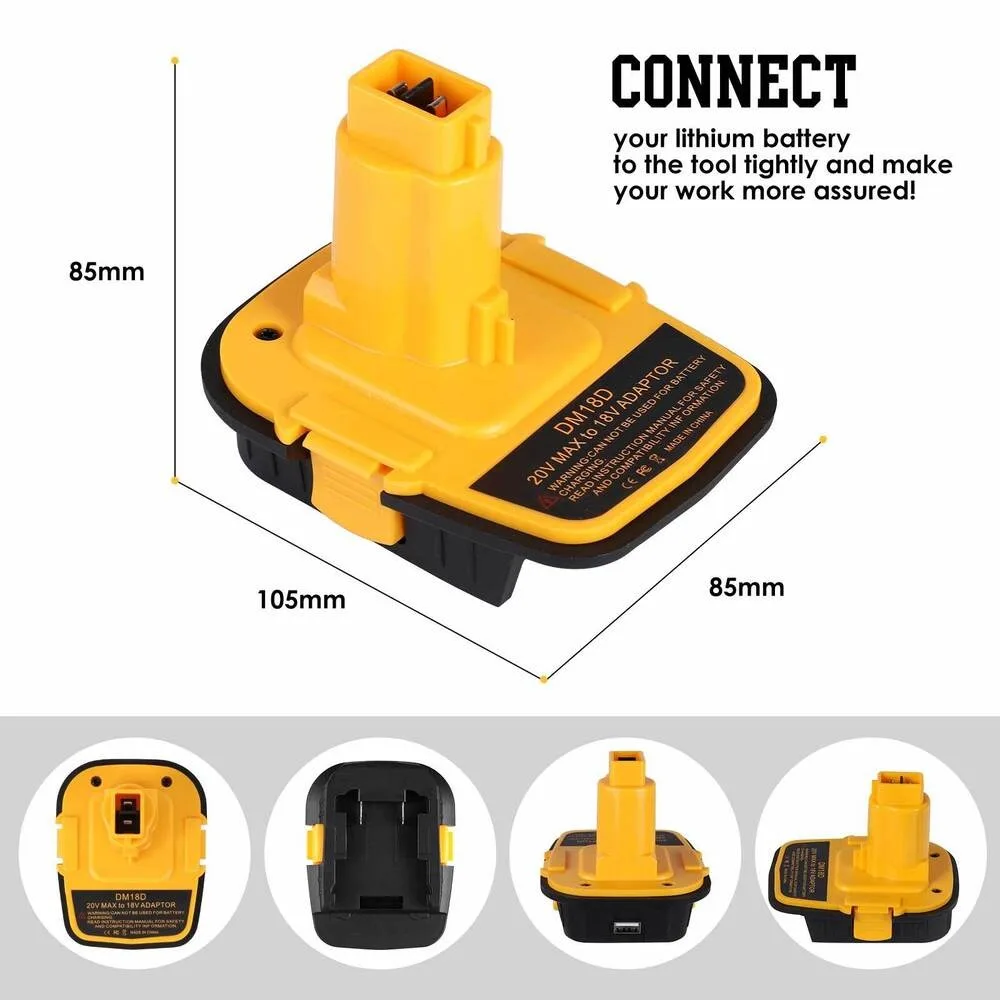 Akku-Adapter mit USB-Konvertierung für DeWalt 20 V für Milwaukee 18 V Lithium-Akku für DeWalt NiCad und NiMh Akku-Elektrowerkzeuge