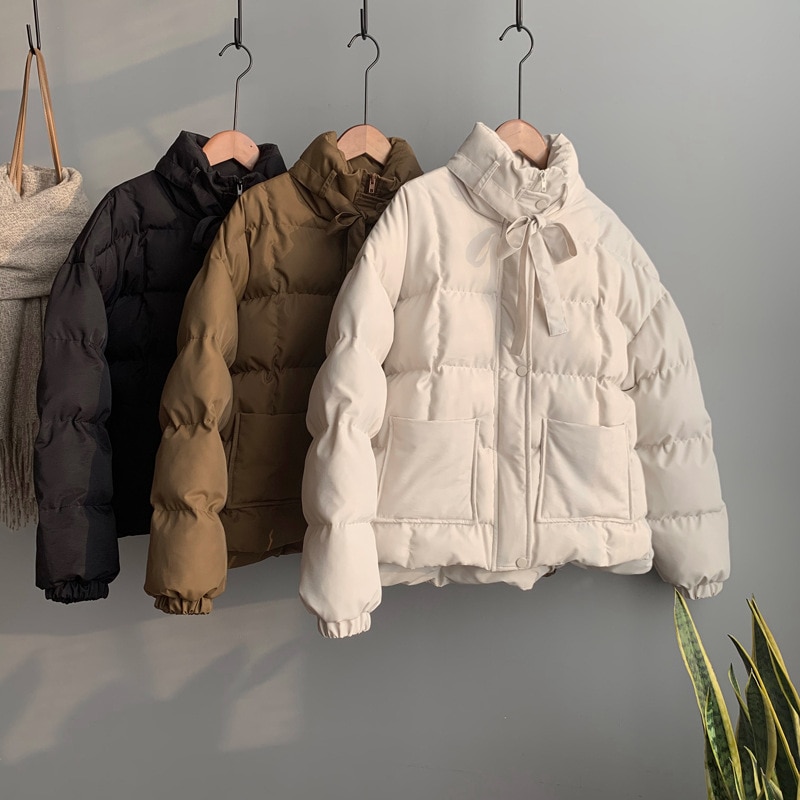 Chaqueta de invierno, abrigo para mujer, estilo coreano , chaquetas acolchadas y acolchadas, Parkas informales Beige para mujer, ropa de otoño negra para mujer