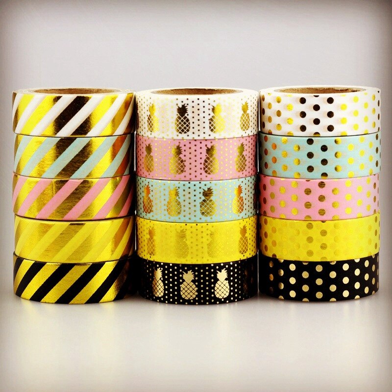 10m Foil Washi Tape Pineapple Stripe Dot Set Japanese Stationery Kawaii Stickers Scrapbooking Tools Masking Tape Diy Photo Album: Mixed Color