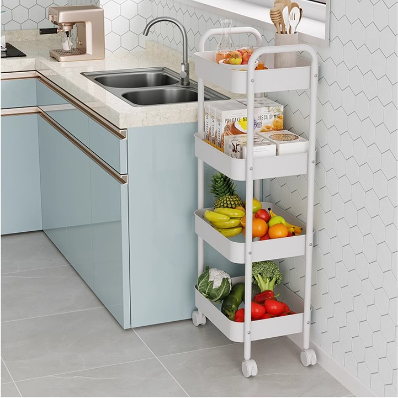 Heavy Duty Rolling Storage Cart Carbon Steel Mobile Organizer for Living Room Kitchen Space Saving Baby Toy & Snack Shelf